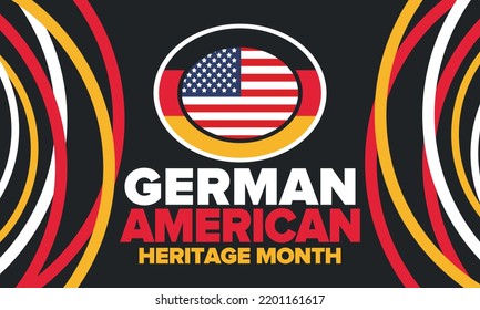 Mes del Patrimonio Alemán-Estadounidense. Feliz fiesta anual en octubre. Bandera de Alemania y Estados Unidos. Mes de la cultura. Diseño patriótico. Cartel, tarjeta, pancarta, plantilla. Ilustración del vector