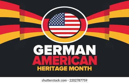 Mes del Patrimonio Alemán-Estadounidense. Feliz fiesta anual en octubre. Bandera de Alemania y Estados Unidos. Mes de la cultura. Diseño patriótico. Cartel, tarjeta, pancarta, plantilla. Ilustración del vector