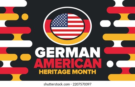 Mes del Patrimonio Alemán-Estadounidense. Feliz fiesta anual en octubre. Bandera de Alemania y Estados Unidos. Mes de la cultura. Diseño patriótico. Cartel, tarjeta, pancarta, plantilla. Ilustración del vector