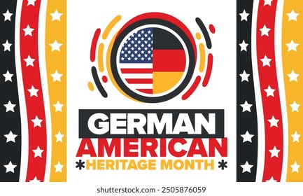 German-American Heritage Month. Happy holiday celebrate annual in October. Germany and United States flag. Culture month. Patriotic design. Poster, card, banner, template. Vector illustration