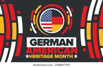 German-American Heritage Month. Happy holiday celebrate annual in October. Germany and United States flag. Culture month. Patriotic design. Poster, card, banner, template. Vector illustration