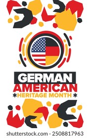 Deutsch-Amerikanischer Monat des Denkmals. Frohe Feiertage feiern jährlich im Oktober. Deutschland und US-Flagge. Kulturmonat. Patriotisches Design. Poster, Karte, Banner, Vorlage. Vektorgrafik