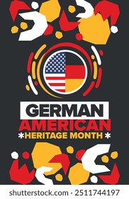 German-American Heritage Month. Happy holiday celebrate annual in October. Germany and United States flag. Culture month. Patriotic design. Poster, card, banner, template. Vector illustration