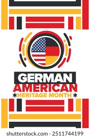 German-American Heritage Month. Happy holiday celebrate annual in October. Germany and United States flag. Culture month. Patriotic design. Poster, card, banner, template. Vector illustration