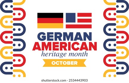 German-American Heritage Month. Happy holiday celebrate annual in October. Germany and United States flag. Culture month. Patriotic design. Poster, card, banner, template. Vector illustration