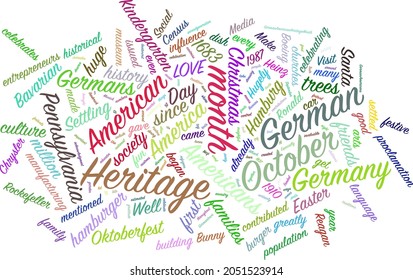 German-american Heritage Month October 30 Word Cloud In Vector Art Creative Colourful White Back Ground