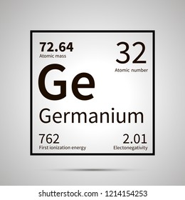 Germanium chemical element with first ionization energy, atomic mass and electronegativity values ,simple black icon with shadow on gray