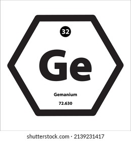 Germanium (Ge) Chemical Element Icon Hexagon Shape Black Border White Background. Is Element With Atomic Number 32. Element Between Silicon And Tin Symbol Ge. Used To Study In Science For Education.