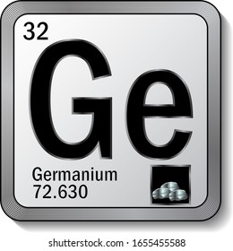 Germanium or Ge periodic table element icon on silver metallic button vector illustration. 3d sticker with soft shadow for chemical product label or digital web page graphic design element.