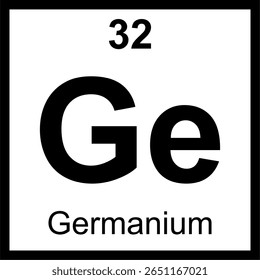 A tabela periódica de elementos de germânio (Ge) é ladrilhada. Ícone com número atômico 32. Semicondutor metaloide usado em fibra óptica e fibra óptica infravermelha. Conceito de tecnologia.