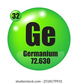 Symbol für Germanium. Element GE 32. Atommasse 72.630. Vektorelement.