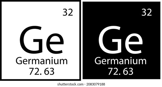 Germanium-Symbol. Mendelev Periodentafel. Schwarz-Weiß-Quadrate. Chemisches Element. Vektorgrafik. Stockbild.