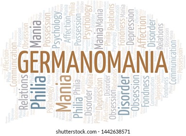 Germanomania word cloud. Type of mania, made with text only.