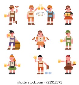 Germans trifle character in Oktoberfest in traditional costumes vector illustration flat design