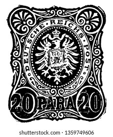 Germany 20 Para Stamp in 1884 which is a large selection of Germany from early states through modern Bundespost, vintage line drawing or engraving illustration.