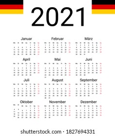 Germany 2021 calendar. Vector design template start from monday. Full months for wall calendar