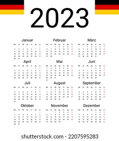 Calendario de Alemania 2023. La plantilla de diseño del ilustrador de vectores comienza el lunes. Meses completos para calendario de pared