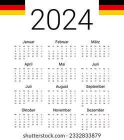 Germany 2024 calendar. Vector design template start from monday. Full months for wall calendar