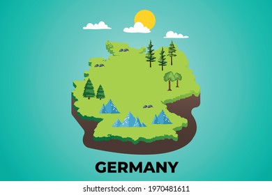 Germany 3d isometric map with topographic details mountains, trees and soil vector illustration design