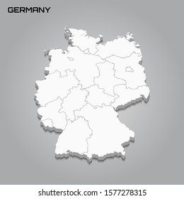 Germany 3d map with borders of regions. Vector illustration