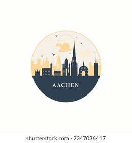 Germany Aachen cityscape skyline city panorama vector flat modern logo icon. North Rhine-Westphalia emblem idea with landmarks and building silhouettes  svg
