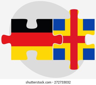 Germany and Aaland Islands Flags in puzzle isolated on white background

