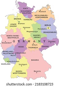 Germany administrative map with states and capitals. Colored. Vector svg