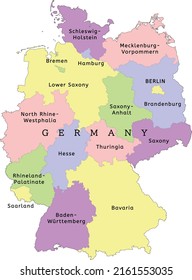 Germany administrative map with states. Colored. Vector