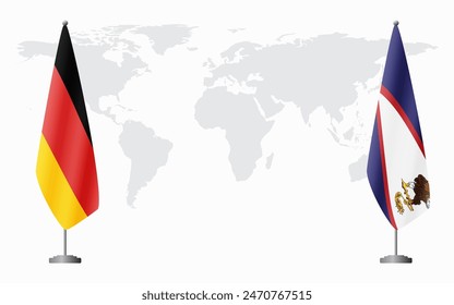 Banderas de Alemania y Samoa Americana para la reunión oficial contra el fondo del mapa mundial.
