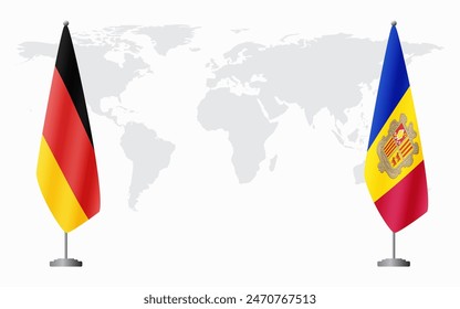 Germany and Andorra flags for official meeting against background of world map.