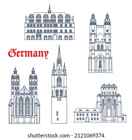 Deutschland Architektur Gebäude, Kathedralen und Kirchen von Halle und Naumburg, Vektor. Deutsche Reiseziele Saale rathaus, Halle Dom Kathedrale und Marktkirche in Sachsen Anhalt