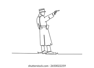 Germany army using weapon.  world war concept. Single line draw design. Vector graphic illustration