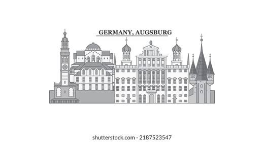 Germany, Augsburg city skyline isolated vector illustration, icons