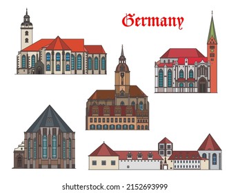 Germany, Augsburg, Torgau, Mortizburg and Naumburg architecture buildings, vector landmarks. German Bavaria and Saxony buildings of St Mary Church and cathedral, castle and Wenzel city church