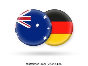 Banderas de círculo de Alemania y Australia. Icono 3d. Símbolos australianos y alemanes. Ilustración vectorial.