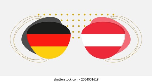 Germany and Austria flags. Austrian and German national symbols with abstract background and geometric shapes. Vector illustration.