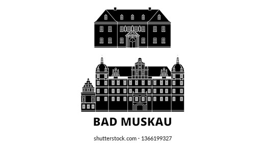 Germany, Bad Muskau flat travel skyline set. Germany, Bad Muskau black city vector illustration, symbol, travel sights, landmarks.