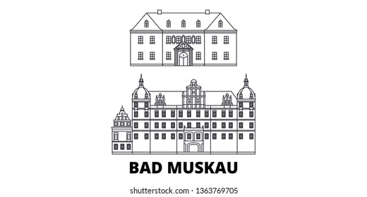 Germany, Bad Muskau line travel skyline set. Germany, Bad Muskau outline city vector illustration, symbol, travel sights, landmarks.