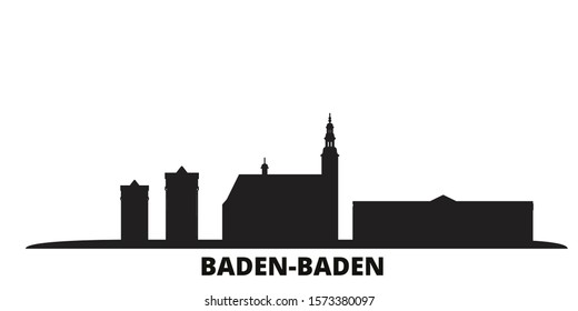 Germany, Baden Baden city skyline isolated vector illustration. Germany, Baden Baden travel black cityscape