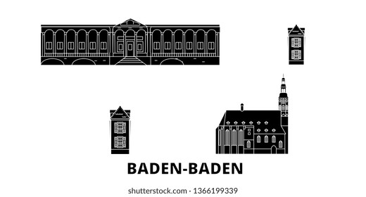 Germany, Baden Baden flat travel skyline set. Germany, Baden Baden black city vector illustration, symbol, travel sights, landmarks.