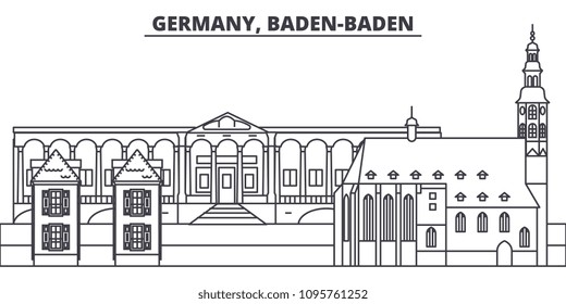 Germany, Baden Baden line skyline vector illustration. Germany, Baden Baden linear cityscape with famous landmarks, city sights, vector landscape. 