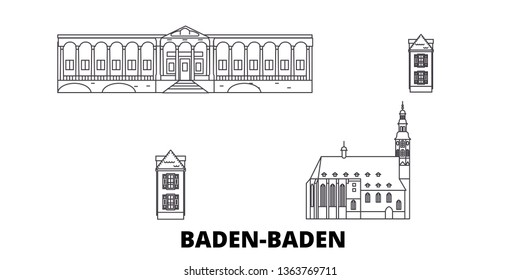 Germany, Baden Baden line travel skyline set. Germany, Baden Baden outline city vector illustration, symbol, travel sights, landmarks.