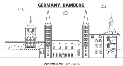 Germany, Bamberg line skyline vector illustration. Germany, Bamberg linear cityscape with famous landmarks, city sights, vector landscape. 