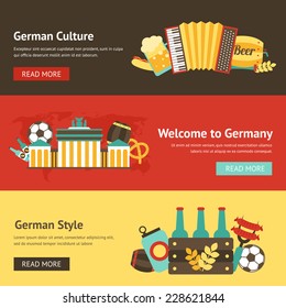 Germany banner set with culture style beer food landmarks isolated vector illustration