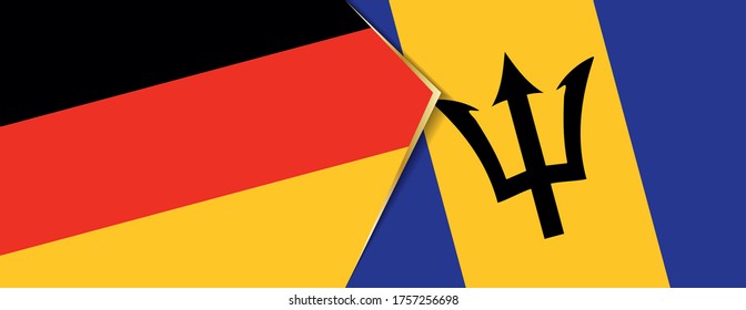 Deutschland und Barbados Flaggen, zwei Vektorflaggen Symbol für Beziehung oder Konfrontation.