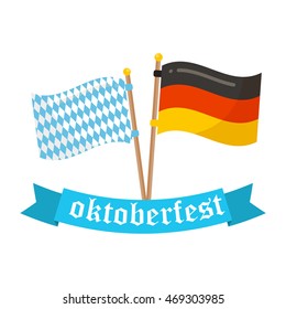 Germany and Bavaria flags vector icon. Oktoberfest flags germany bavaria white and blue symbol country banner. Color pattern textile design Oktoberfest flags waving national germany bavaria sign