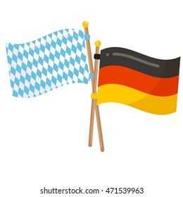 Germany and Bavaria flags vector icon. Oktoberfest flags germany bavaria white and blue symbol country banner. Color pattern textile design Oktoberfest flags waving national germany bavaria sign.