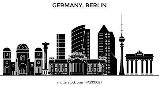 Germany, Berlin architecture vector city skyline, travel cityscape with landmarks, buildings, isolated sights on background