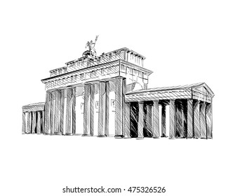 Germany. Berlin. Brandenburg Gate. Old building hand drawn sketch. Unusual perspective. City vector illustration