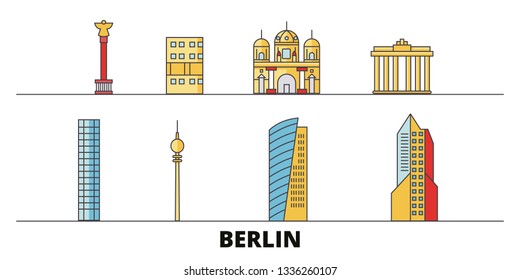 Germany, Berlin City flat landmarks vector illustration. Germany, Berlin City line city with famous travel sights, skyline, design. 